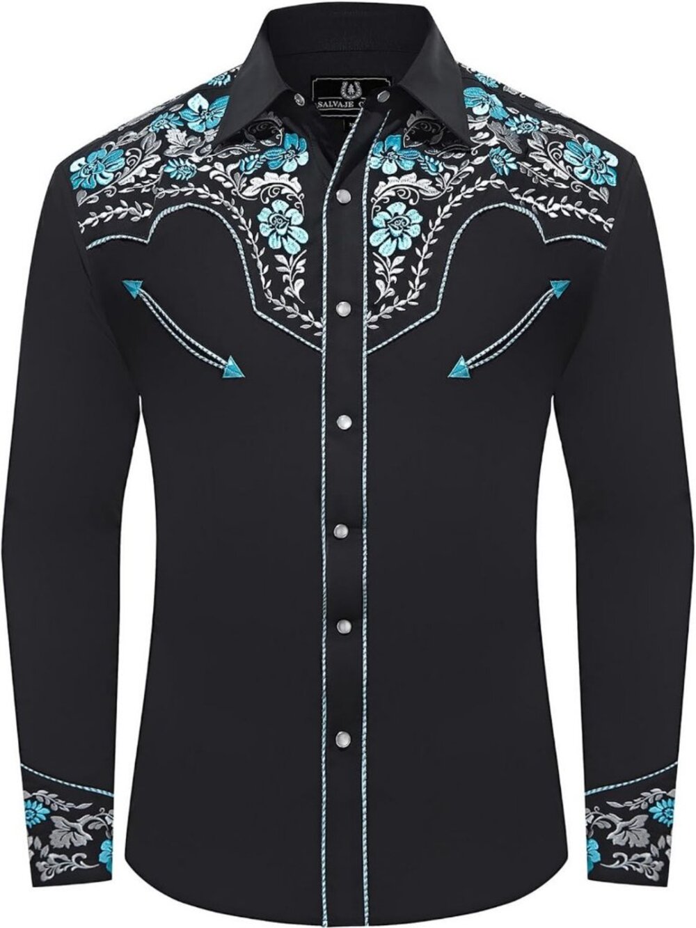 Embroidered Western Cowboy Shirt for Men | Snap Button Long Sleeve Top
